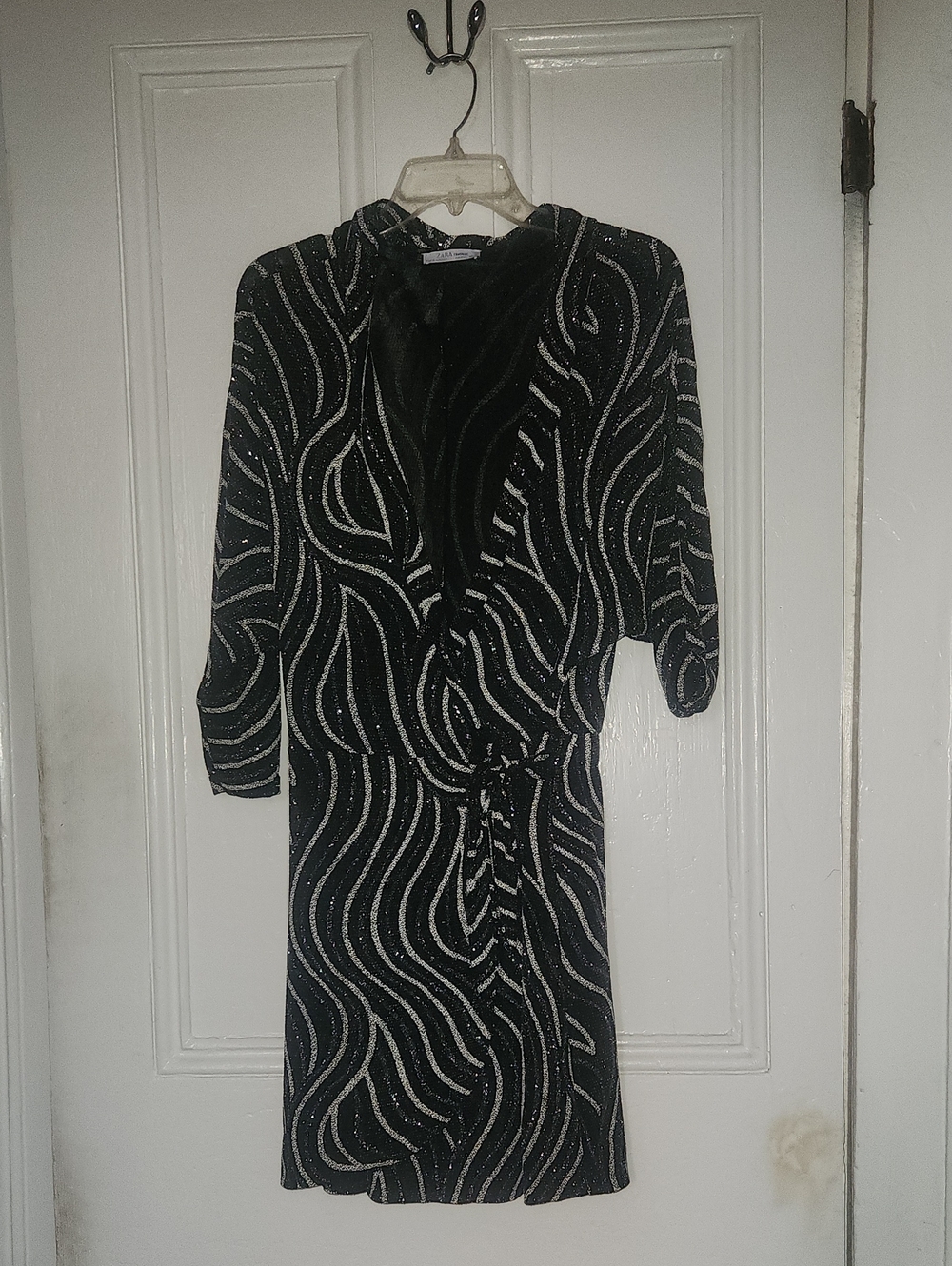 Black Glitter Wave Wrap Dress - Brand: